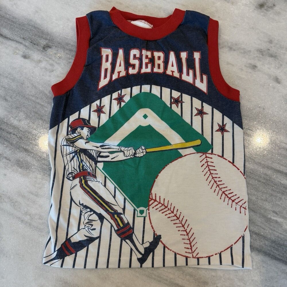 Vintage Kids Baseball Graphic Tank Top Size 7 Klifton Kids Made In USA